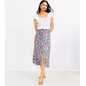 Loft Linen Blend Multicolor Daisy Print Side Split Floral Skirt
